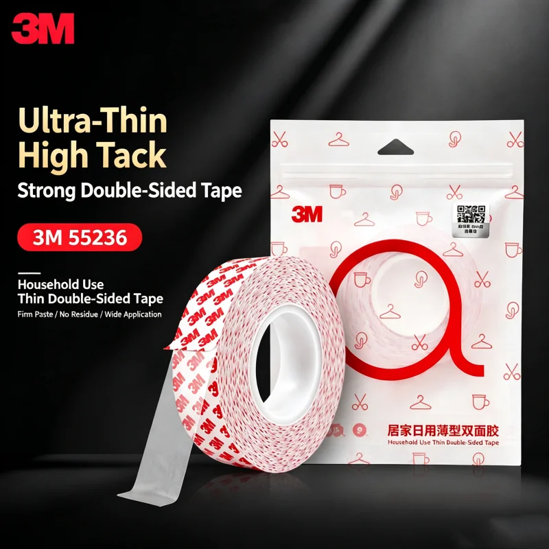 3M 55236 Double-Sided Adhesive Tape Strong Waterproof Translucent Ultra-thin Tape High-Viscosity No Residue Wall Fixed Tape