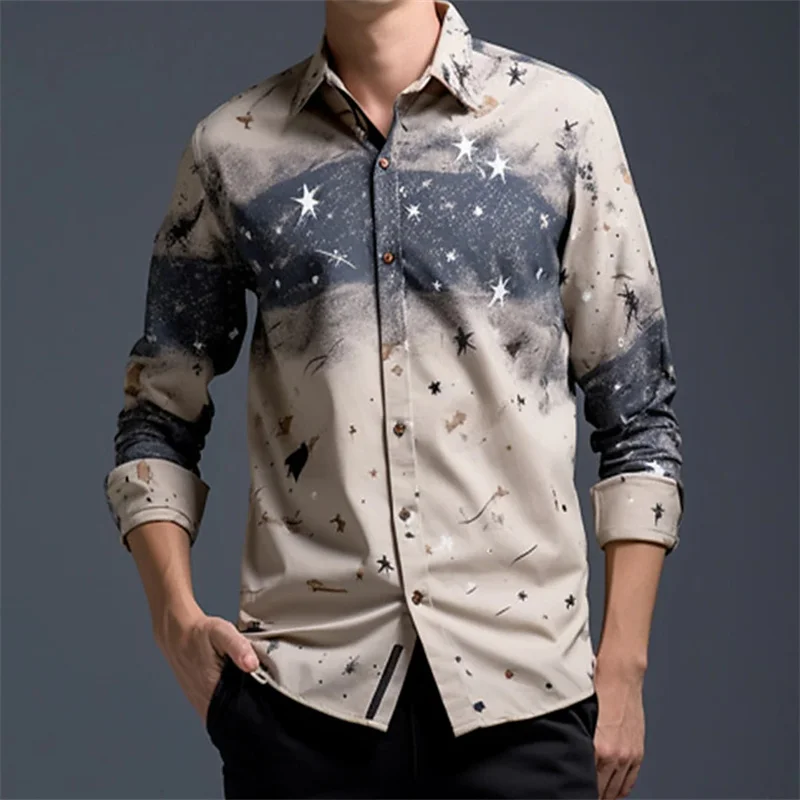 Camisas con patrón personalizado para hombre, manga larga con solapa impresa, tamaño grande, diario, negocios, informal, mangas largas cómodas