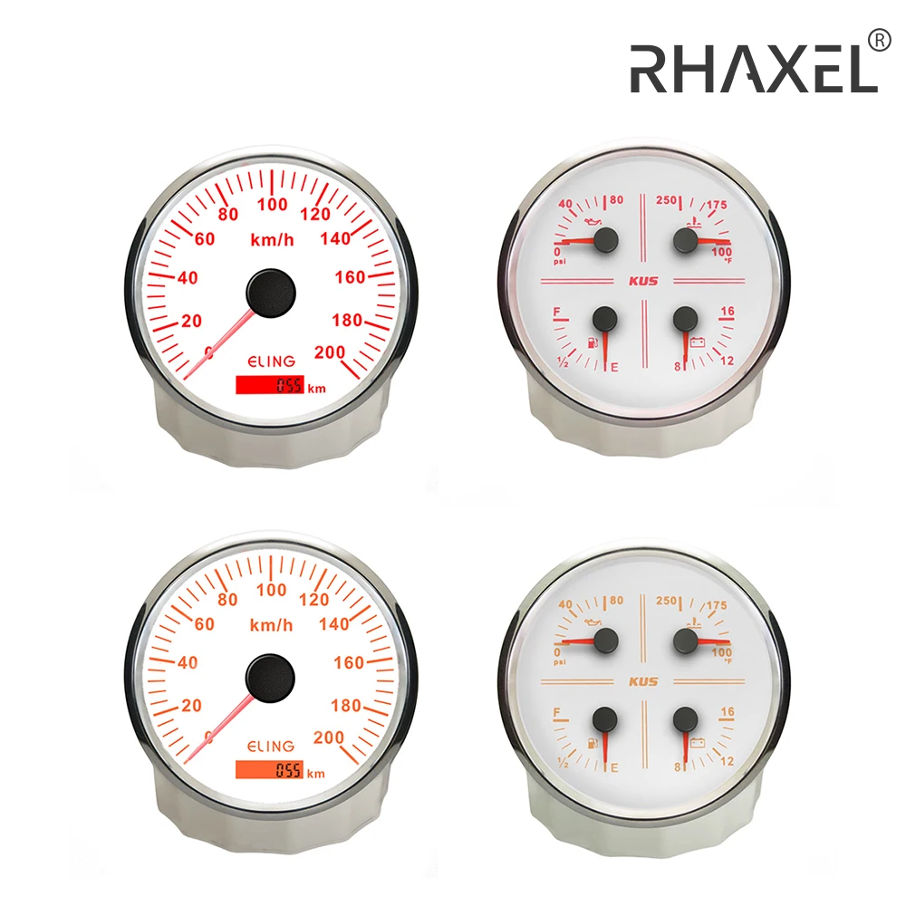 

RHAXEL Gauge kit 110mm Speedometer GPS 200km/h 4in1 Multi-Function Gauge Fuel Level Water Temp. 100-250℉ Oil Pressure Voltmeter