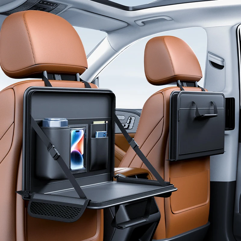 Immagine 5: Supporto per laptop per auto Seggiolino per auto in pelle Tavolo per notebook sospeso Scrivania per computer portatile per auto Staffa per tablet da pranzo Organizzatore per alimenti