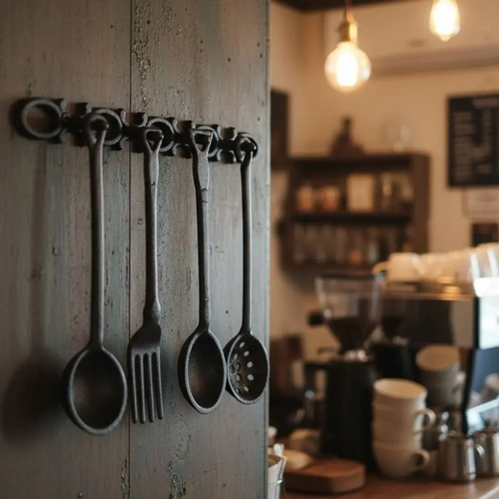 Vintage Iron Spoon Fork Wall Decor Wall Hanging Rustic Style Cutlery Shape Wall Decor Artistic Design Wall Decorative Ornament
