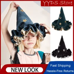 Children's Halloween Witch Hat Hallowenn Stage Costume Props Dress Up Cos Pointed Blue Hat Boys and Girls Magic Hat Witch Hat