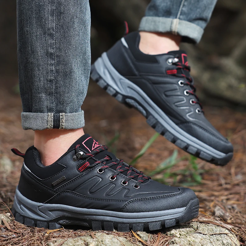 Nuevas de cuero para hombre, zapatos antideslizantes para exteriores, zapatos de senderismo para hombre, zapatillas impermeables con cordones para hombre, zapatos cómodos para caminar a la moda