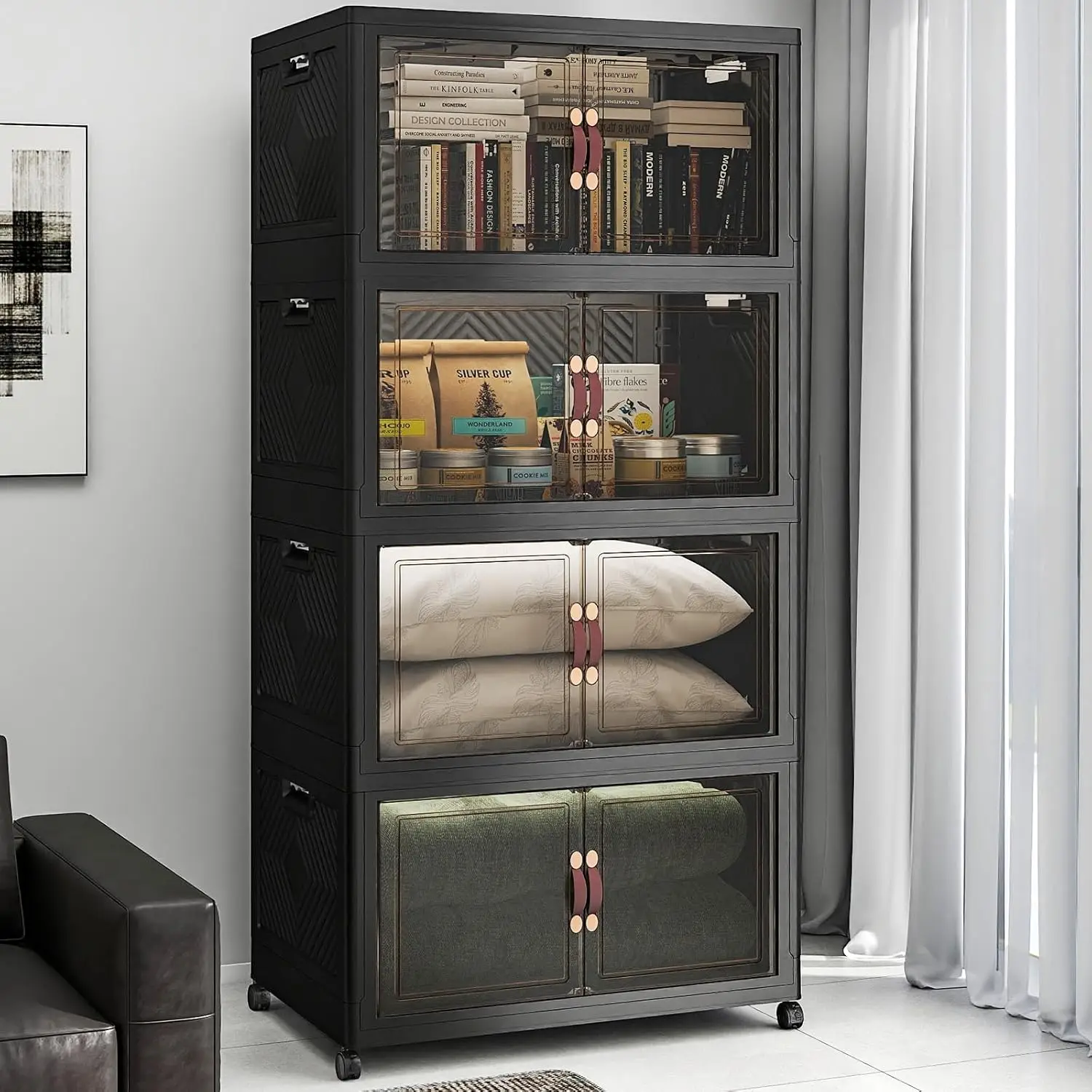 Storage Bins with Lids, 640QT Lockable Storage Cabinet, Foldable Storage Box with Doors and Wheels,Customized