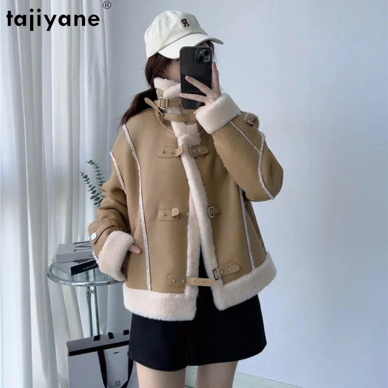 Tajiyane Hot Sale Sheep Shearing Jackets for Women 2023 Autumn Winter 100% Wool Coat Stand Collar Composite Fur Coats Chaquetas