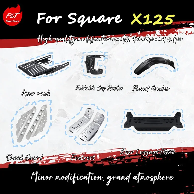 

Для SquareX125: модифицированная выдвижная задняя рама, багажная полка, брызговик, подножка, аксессуары для мотоциклов.
