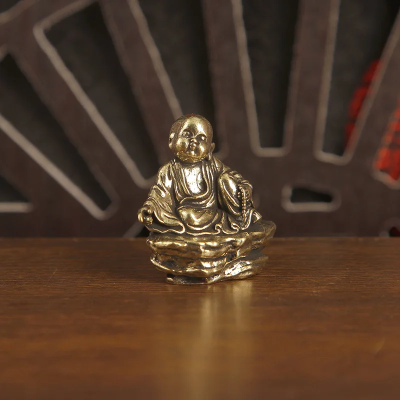 1 Small Novice Monk Meditating Buddha Statue Brass Handicraft Ornaments view 2