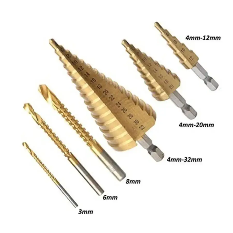 Sawtooth Pagoda Drill Bit Set Drilling And Opening Tool Hole Expanding Woodworking Artifact Metal Wooden Board Stainless Steel