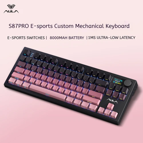 Imagen 1 del producto Teclado mecánico AULA S87 PRO, retroiluminación RGB personalizada, teclado inalámbrico para juegos Bluetooth con perilla de pantalla, junta de intercambio en caliente