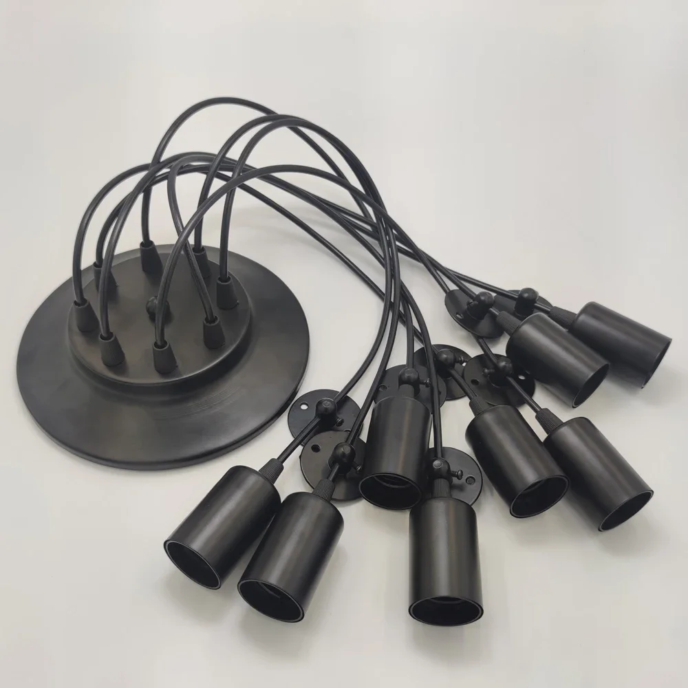 Lámpara colgante Retro, Base de lámpara múltiple E27, Cable negro de 0,75mm, lámparas colgantes industriales, luces colgantes de araña para cafetería y Bar