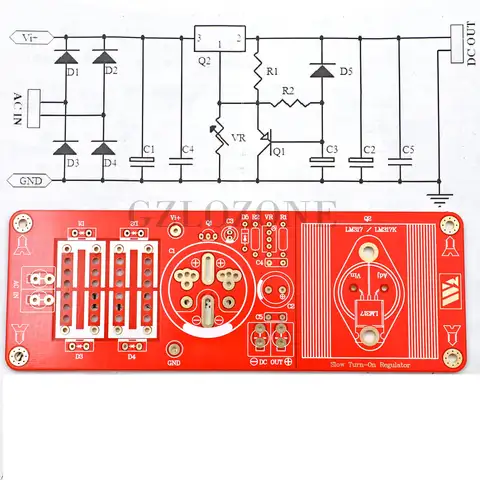 LM317K 조정 가능한 필라멘트 소프트 스타트 선형 전원 공급 장치 보드 베어 PCB(B6-17)