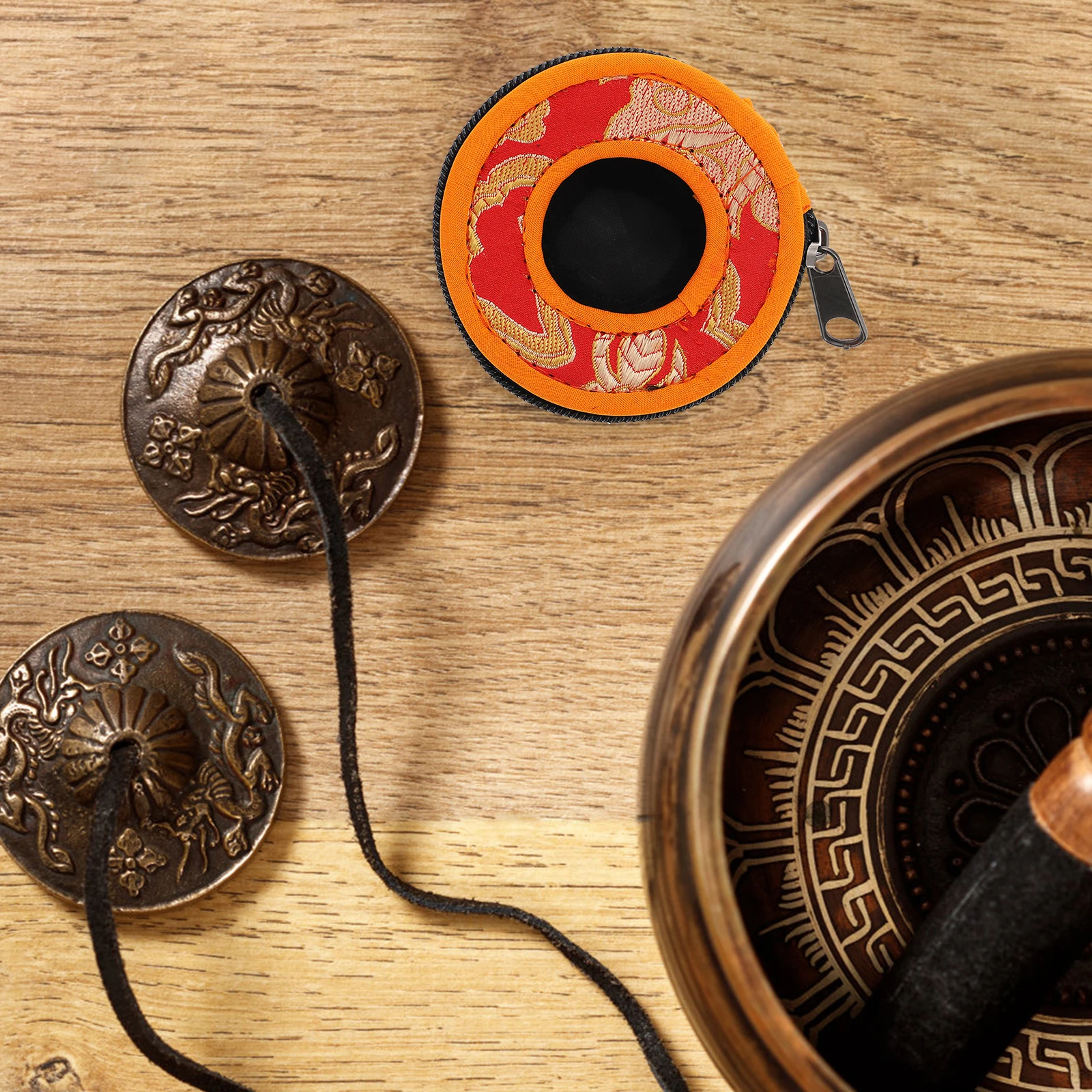 

Brocade Embroidery Bell Set Cymbals Case Storage Tibeten Tibetan Bag Tingsha Palette Cotton Cloth