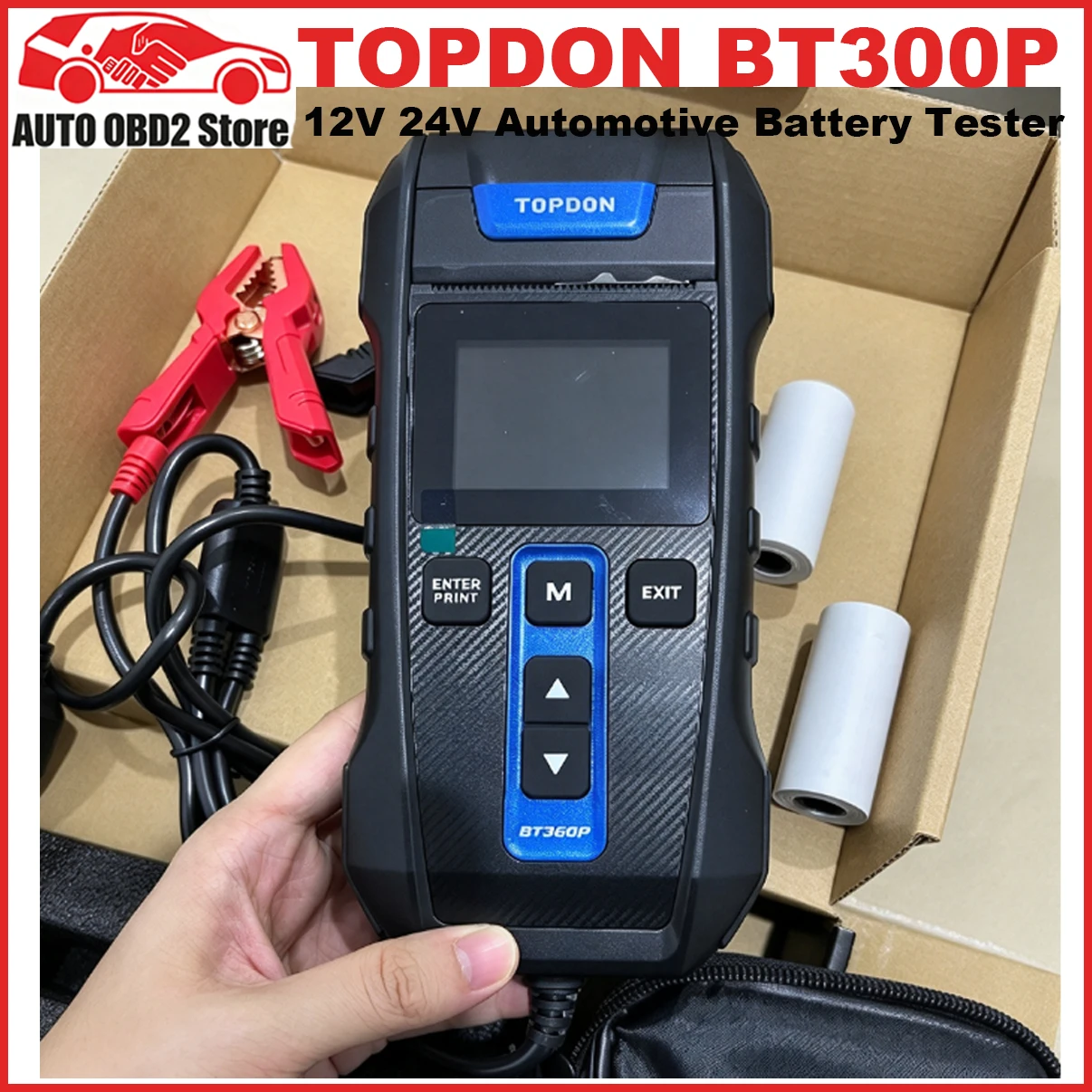 2026 TOPDON BT300P 12V Car Battery Tester with Printer Battery Load Test for Motorcycle Auto Charging Cranking Battery Analyzer
