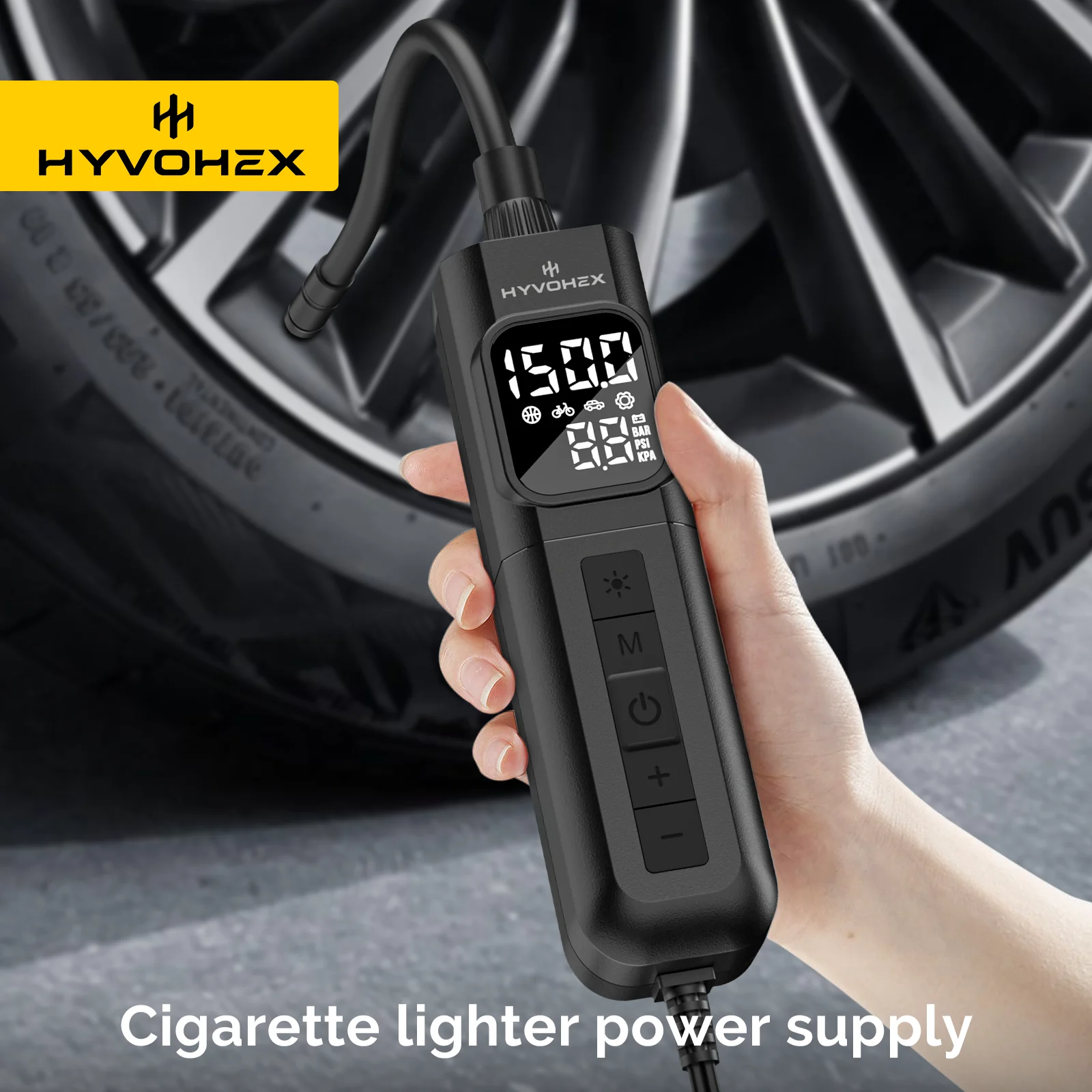 HYVOHEX C1 Tragbarer kabelgebundener Luftkompressor, 100 % Arbeitszyklus, schnelles Aufpumpen, Reifenfüllpumpe für Auto, Motorrad, Fahrrad