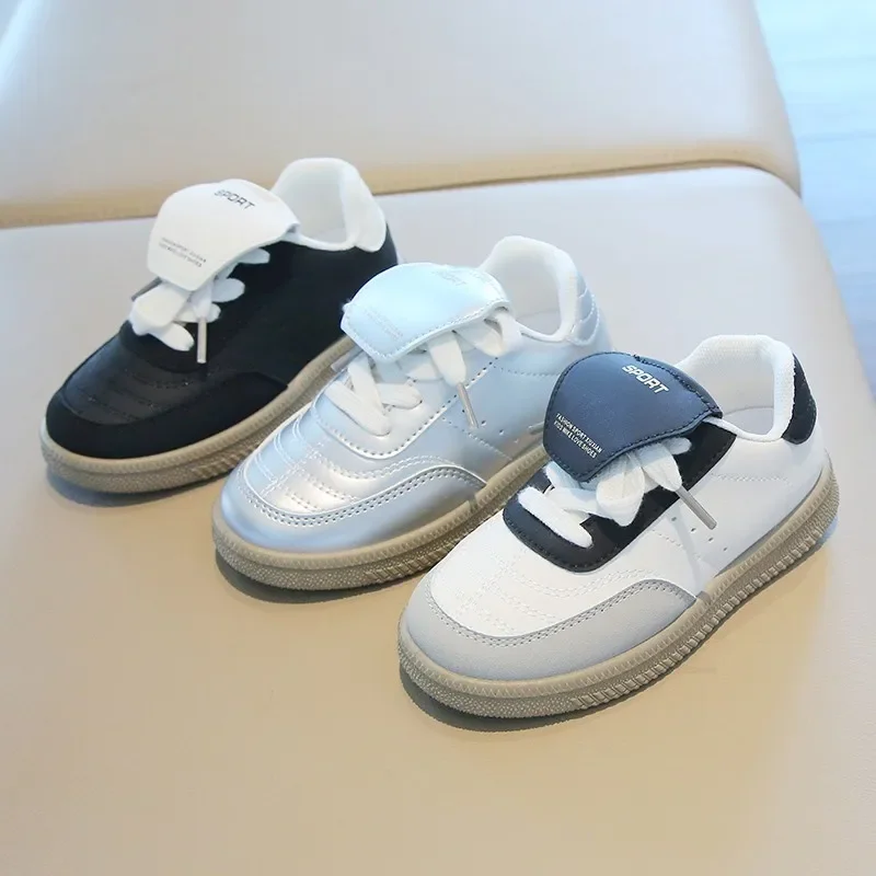 

Children's Casual Sneakers Size 21-32 Silver Boys Girls De Training Shoes Four Seasons Models Hundred Non-slip Kids Board Shoes