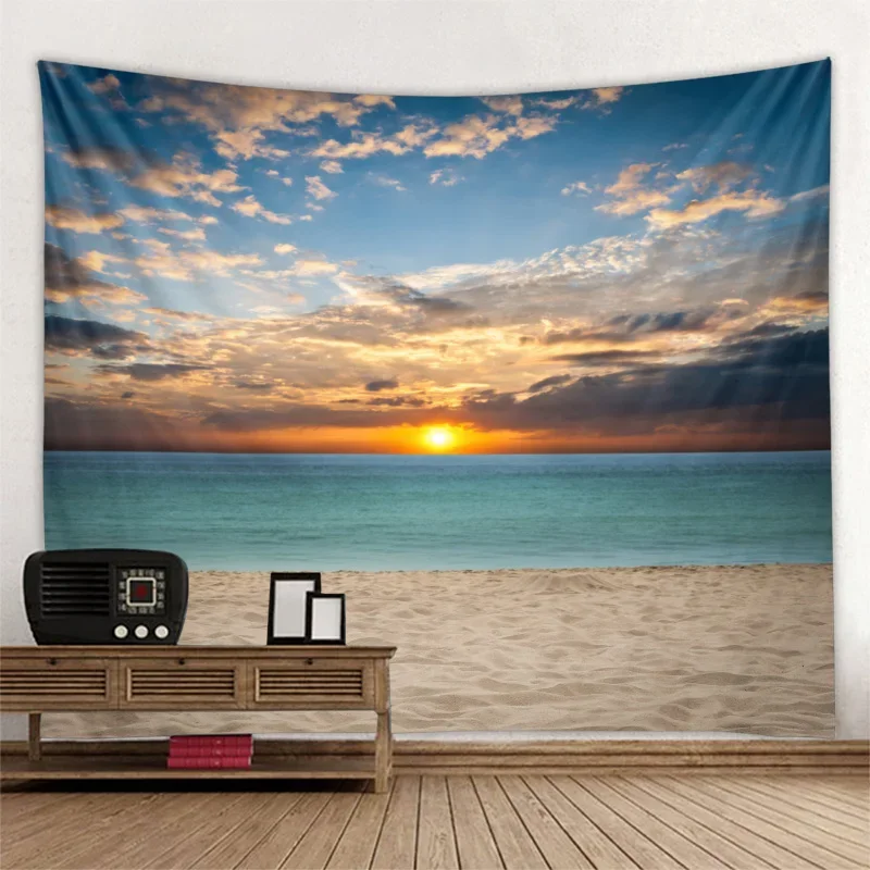 Beautiful Sea Scenery Tapestry Indian Mandala Wall Hanging Tapestries Boho Room Bedroom Decoration Blanket Backdrop Cloth