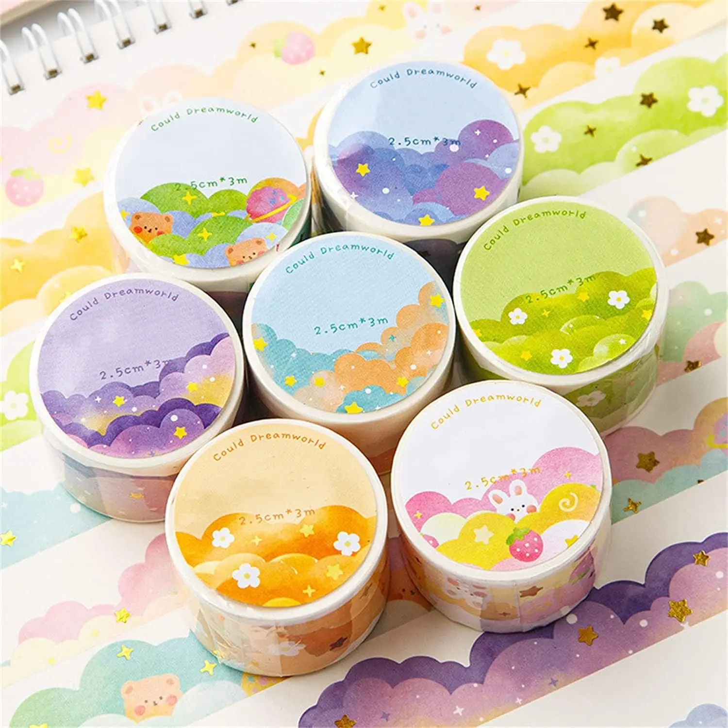 8 Rolls Color Cloud Washi Tape 25mm Wide Kawaii Cute Masking Tape for Scrapbook Bullet Journal Planner Arts Crafts