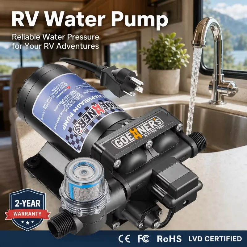 12V DC 6GPM Diaphragm Water Pump High Pressure Adjustable RV Boat Marine Motorhome Yacht Shower Kitchen Sink Fresh Water Pump