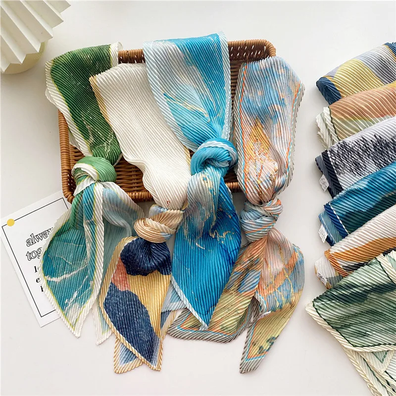 Pleated Wrinkle Long Scarves DIY Multipurpose Scarf Headband Hair Bands Bag Wrap Tie Ribbon Scrunchies Women Apparel Accessories