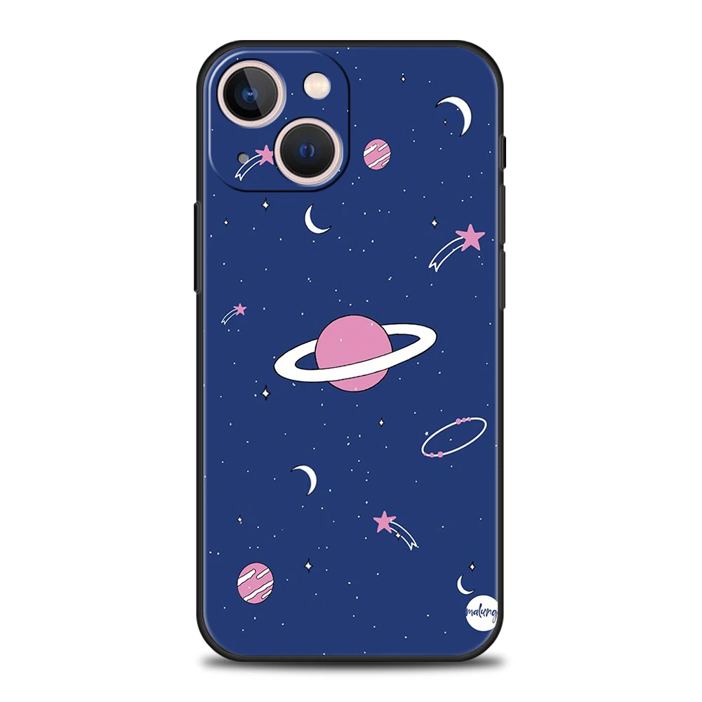 Sky Space Planet Black White Sun Moon Stars For iPhone 15 14 13 12 11 Pro Max X XR 8 7 Plus Phone Case For iPhone XR XS Max Bag