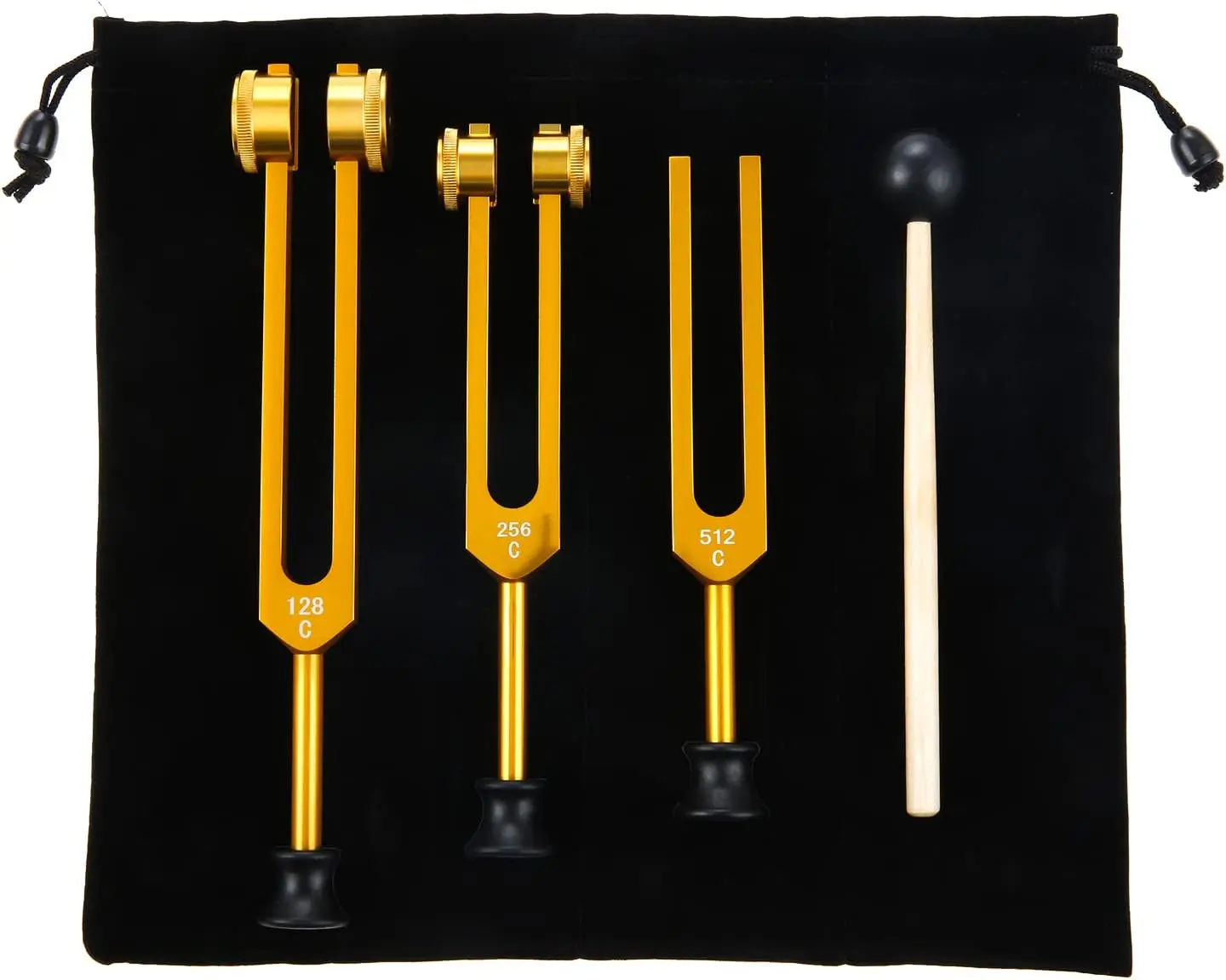 1 Stück Stimmgabel-Set 128/256/512Hz Klanginstrument Stimmgabeln für Chakra mit Hammer, Aufbewahrungstasche, Reinigungstuch, Goldene Stimmgabel