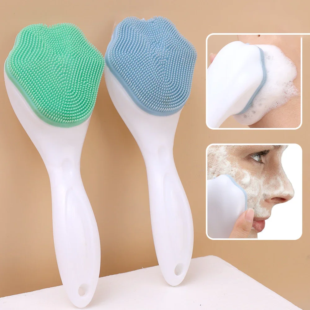Escova de limpeza facial de silicone com formato de pata de gato, escova de limpeza de poros com cabo longo, escova de limpeza facial, escova removedo