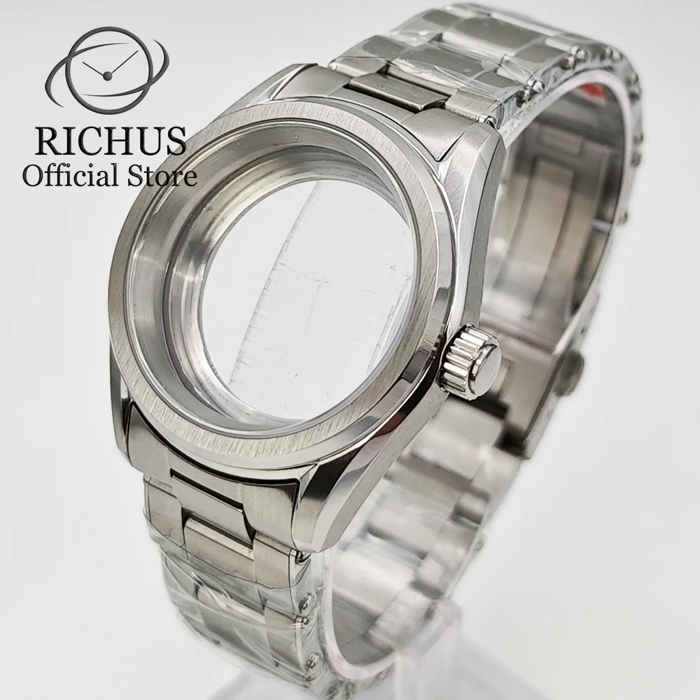 

RICHUS 38mm silver solid stainless steel watch case sapphire glass fit NH35 NH36 NH34 NH38 NH70 NH72 ETA2824 PT5000 movement