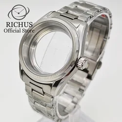 RICHUS 38mm silver solid stainless steel watch case sapphire glass fit NH35 NH36 NH34 NH38 NH70 NH72 ETA2824 PT5000 movement