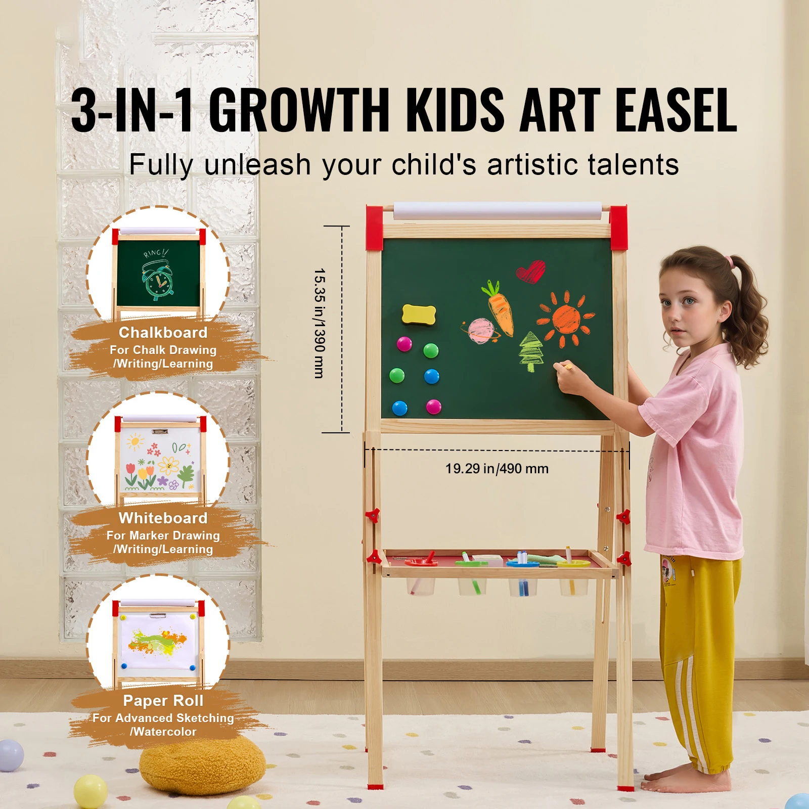 SucceBuy – planche à dessin magnétique pour enfants, chevalet d'art Double face en bois avec tableau blanc, cadeaux pour filles, jouets