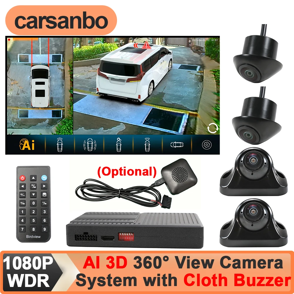 Carsanbo Van Pickup Truck AI 3D 360 Degree Panoramic Car Camera 4CH AHD 1080P WDR Surround View Cameras with Calibration Cloth