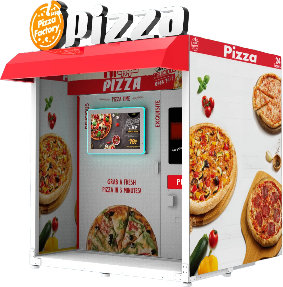 Customized Outdoor Commercial Pizza Vending Machine Fully Automatic 69-Pizza Capacity Touchscreen 55inch Cloud-Based Management