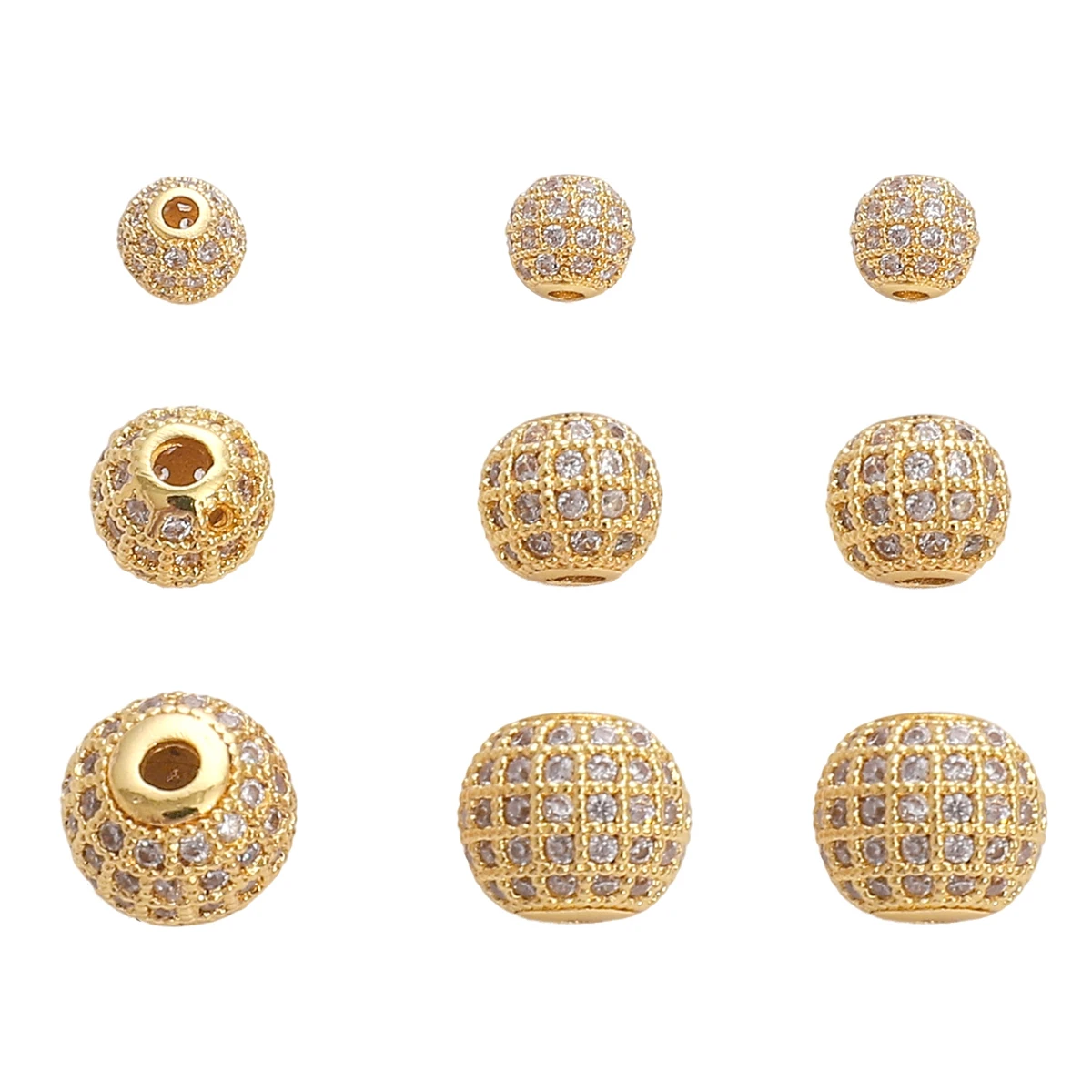 

14K Gold Plated Brass Zircon Round Spacer Beads For Jewelry Metal Bead Separators For Bracelets DIY Jewelry Making Supplies