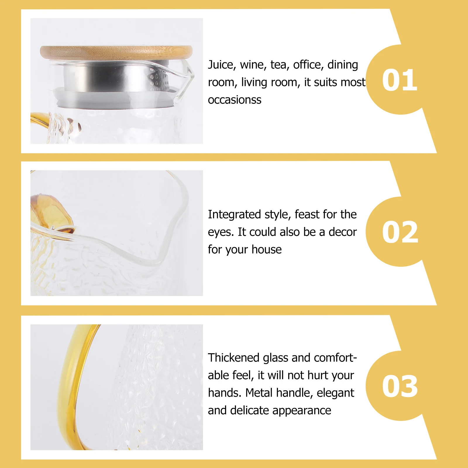 

Термостойкий кувшин для сока, утолщенное стекло, холодный термостойкий бытовой графин для напитков, стеклянный кувшин с металлической ручкой