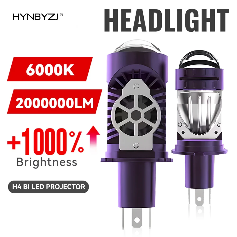 

H4 LED Projector Headlight Bulbs 1200W Bi LED Lens with Fan Cooling H4 Mini Projector Lens Automobile Hi Lo Beam Bulb 6000K 12V