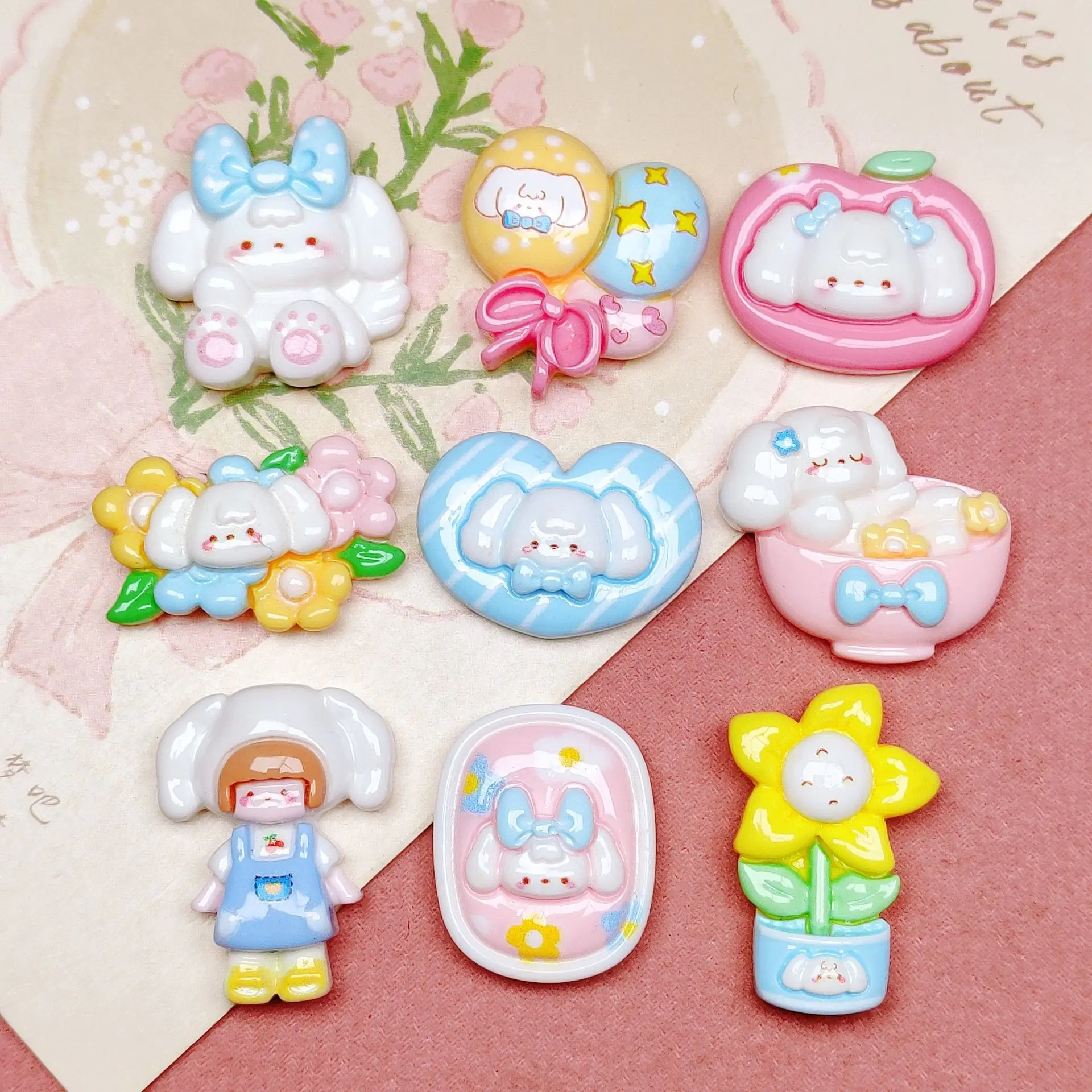 

10 Pcs New Lovely Bright Face Balloon Little White Dog Resin Scrapbook Diy Jewellery Hairpin Accessories Decorate Wholesale 010