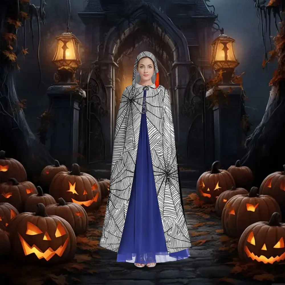Red Backed Spider and Spider Web Hooded Cloak Cape Stretchy Lightweight Polyester Machine Washable Perfect for Halloween