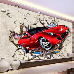 Настенные 3D обои с красным автомобилем, мультяшный рисунок для детской, спальни, гостиной, украшение для дома, настенное покрытие