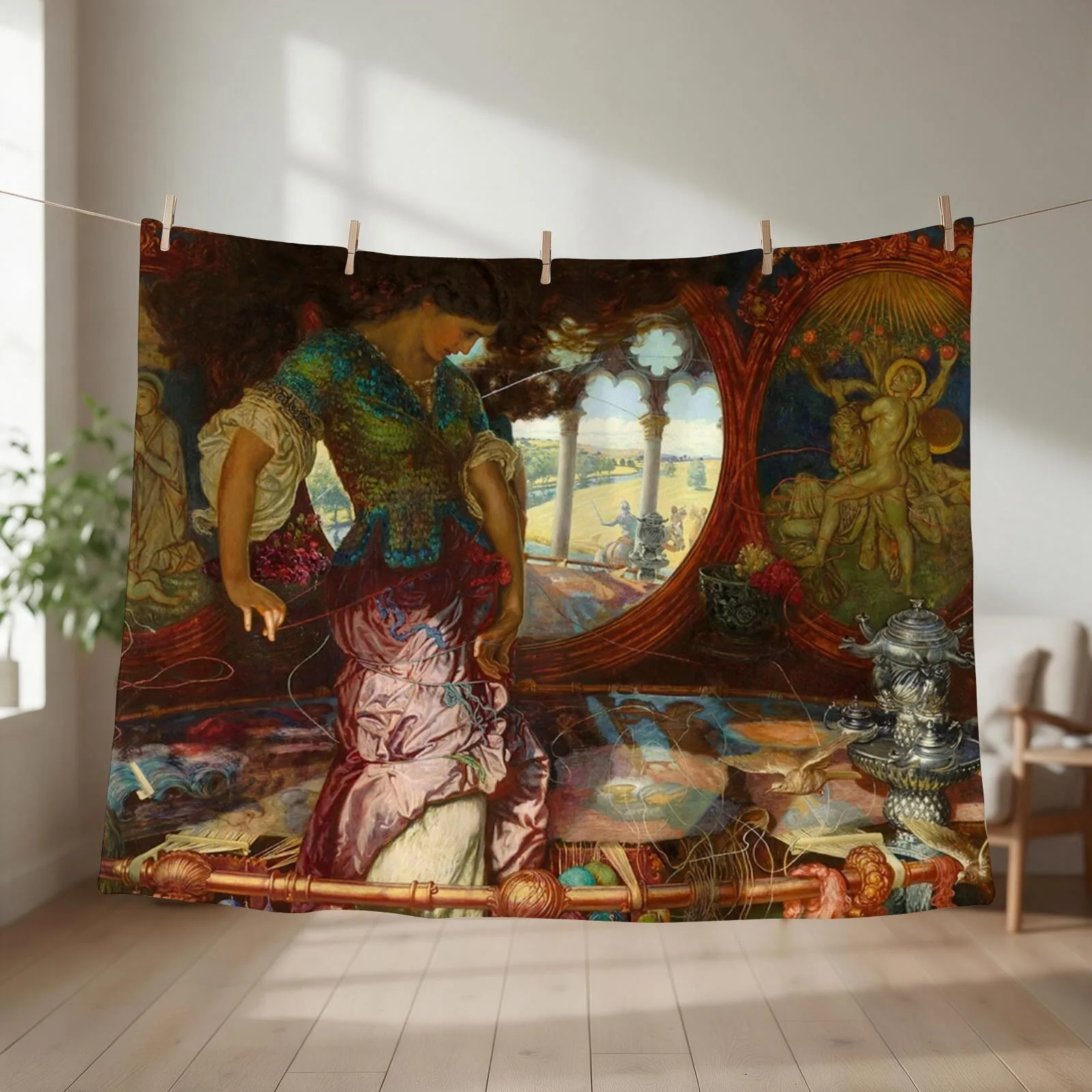Lady of Shalott by Edward Robert Hughes Throw Blanket couch cozy soft plush fuzzy picnic outdoor blanket