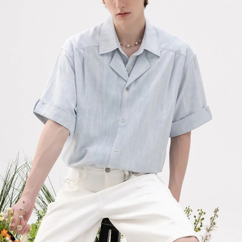 Men's Cuban Collar Short Sleeve Shirt Loose Fit Casual Summer Top