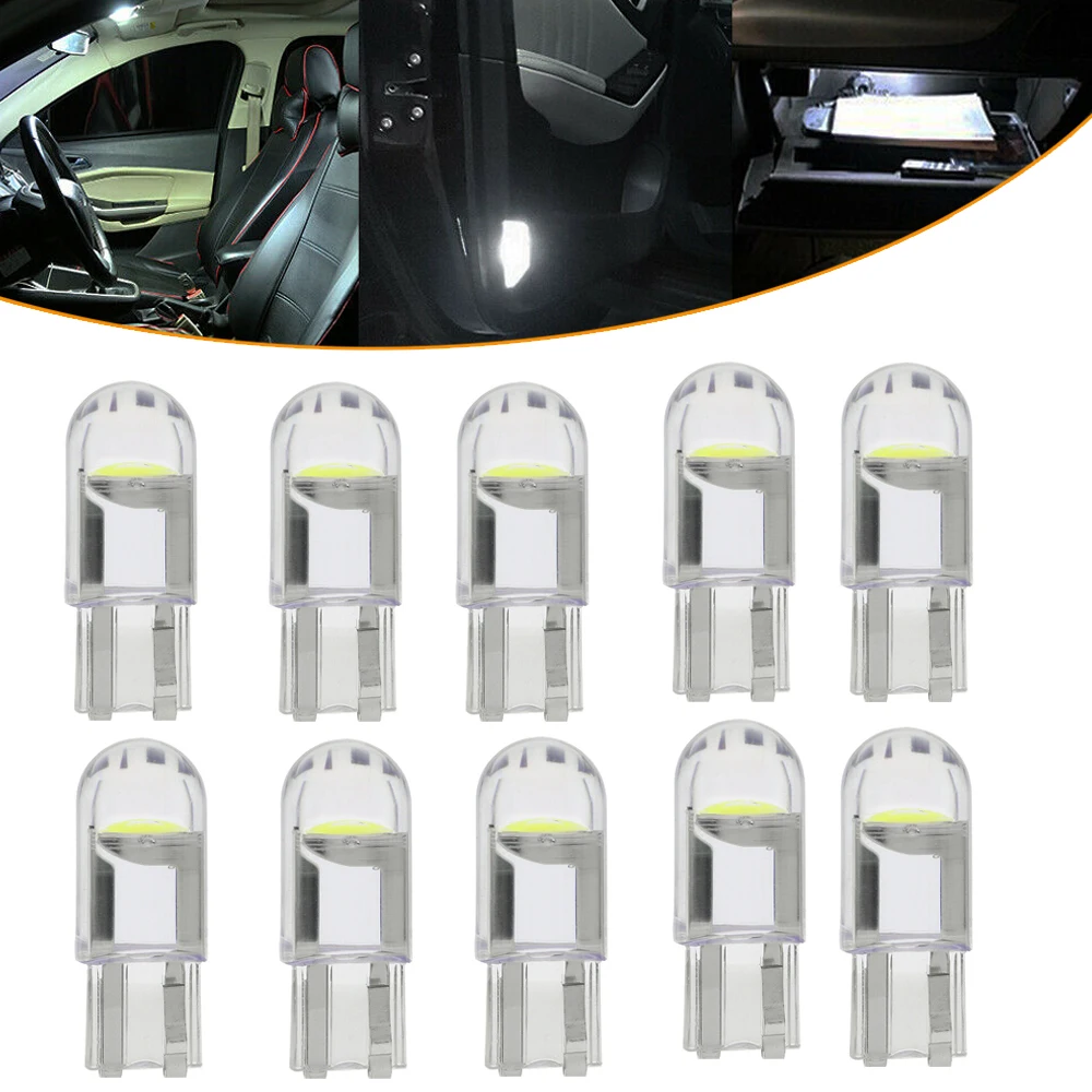 

10Pcs Car Wedge Instrument Lamp Bulb Auto License Plate Lights T10 W5W WY5W 168 501 192 2825 COB LED Lamp Car Lights Accessories