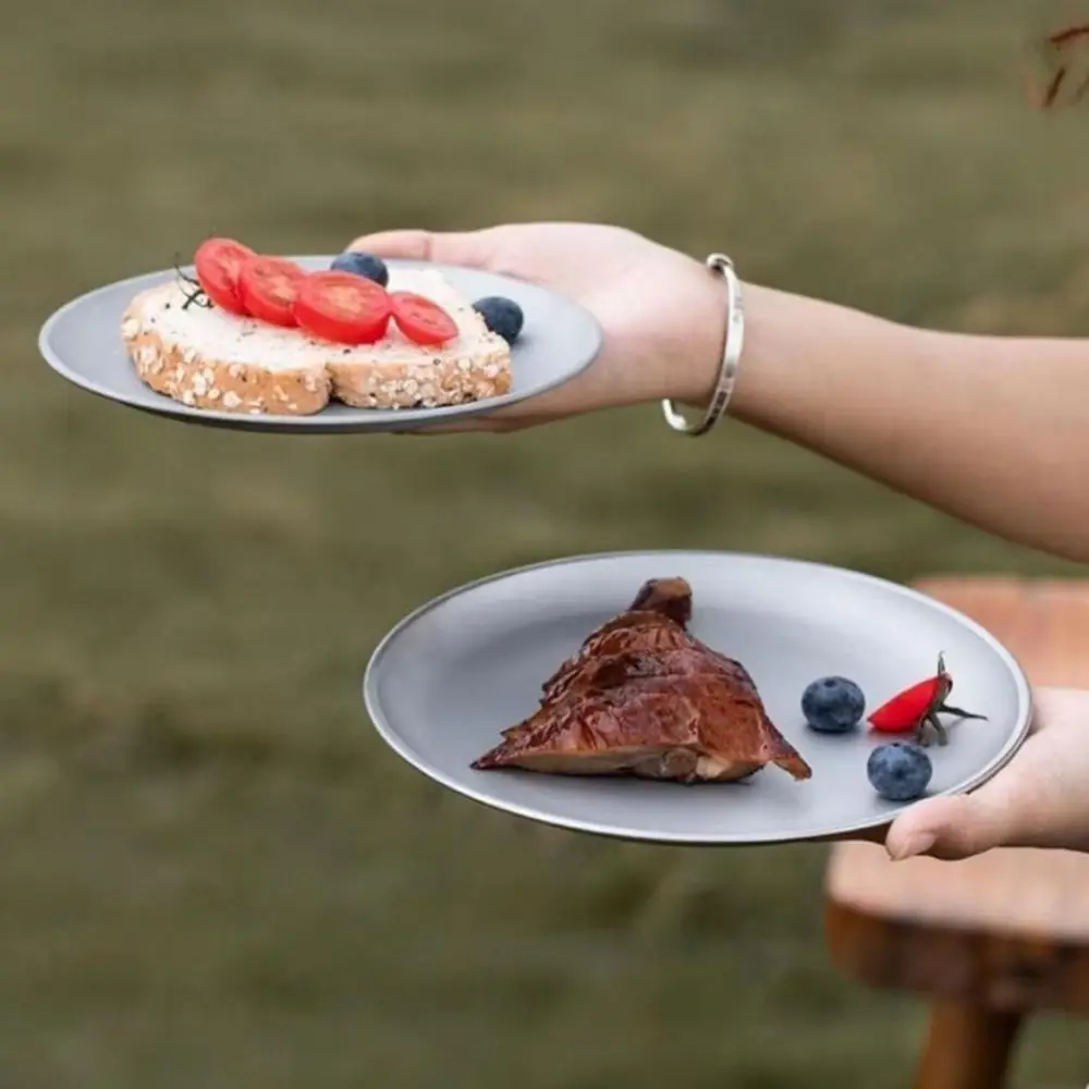 Titanium Purification Camping Plate Lightweight 14/17/20/23/26cm Reusable Tableware Cutlery Tray For Barbecue Home Dinnerware