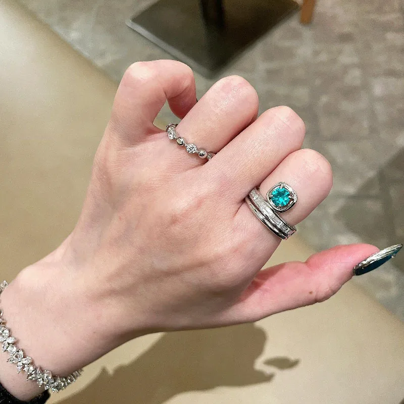 Silver 925 Exquisite Stacked Paraiba rings for women High Grade Fashion Hip Hop Style Blue Square Ring Party fine Jewelry