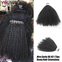 Itips extensiones de cabello humano rizado Afro, mechones de cabello Remy mongol, microcuentas de punta, cinta a granel