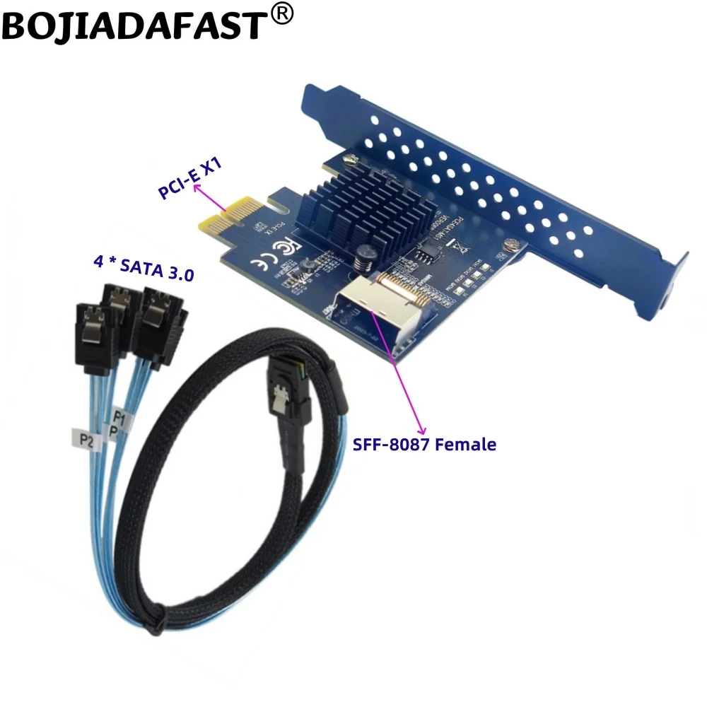 PCI-E 1X to Mini SAS SFF-8087 Connector Expansion Card + 4 SATA 3.0 Data Extension Cable 0.7M for Hard Disk Drive