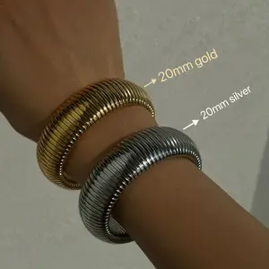 18k Gold Baded Titan Vintage Stahlarmband Elastizität Gypsy Armreifen Polier für Mädchen Mode Ästhetik Schmuck 8 Main verkauft Gypsy Image - №1