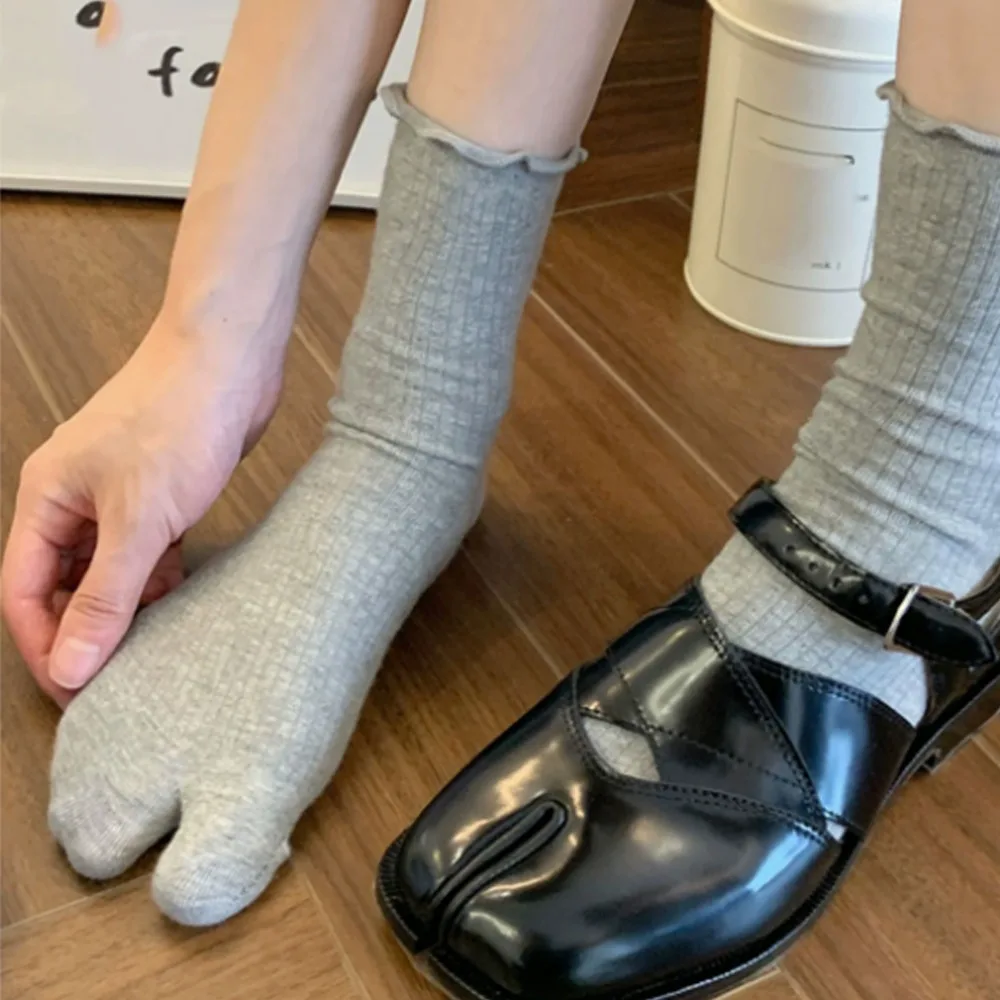 اليابانية المرأة القطن اثنين من الأصابع الأوسط جوارب أنبوبية تو الجوارب الصيف مطاطا الوجه بالتخبط النعال صندل اثنين تو الجوارب للجنسين #5