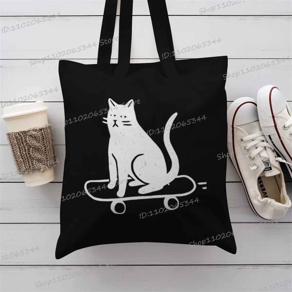 حقائب كتف نسائية خفيفة الوزن مضيئة موضة لوح التزلج القط قماش حمل حقيبة التسوق للمتسوقين حقيبة يد لا سستة فتاة حقائب اليد