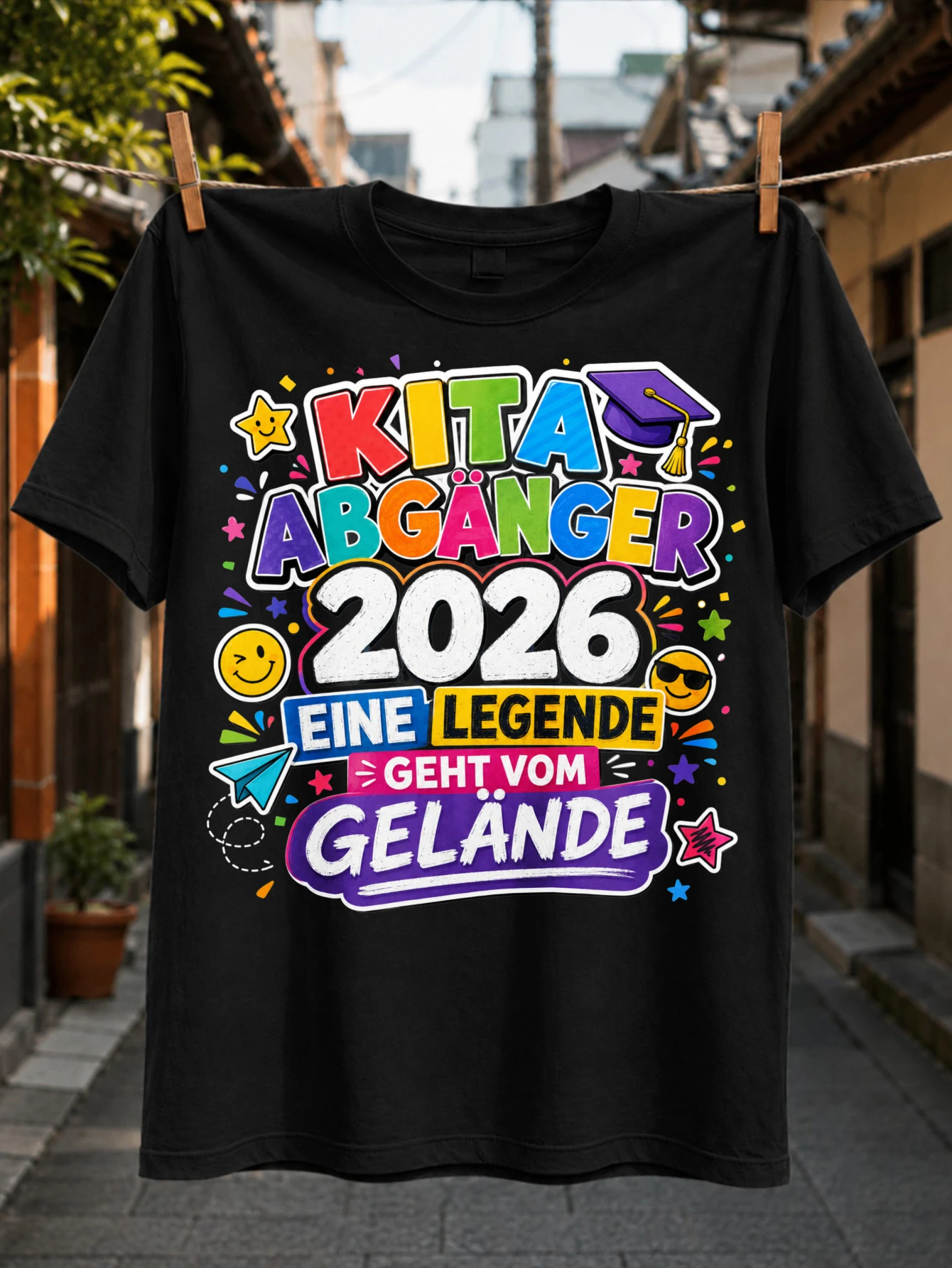 Футболка унисекс с принтом Abganger 2026 Eine Legende Geht Vom Gelande text SM I LEY mortarboard and paper plane art