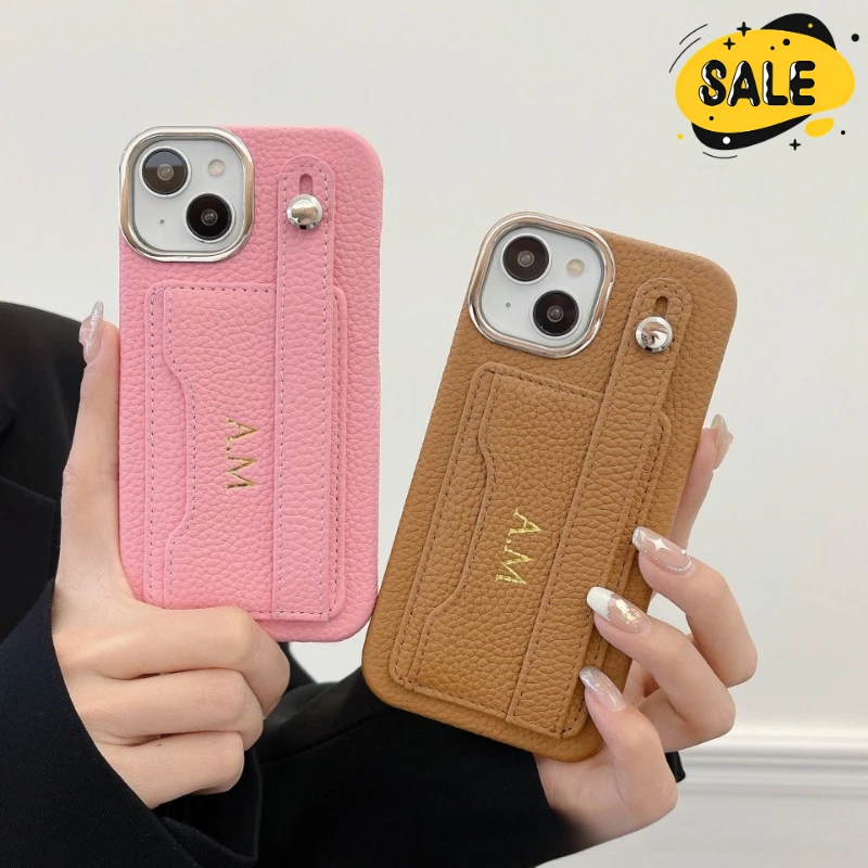 

Wristband CardHolder Cover Customized Engraved Name Letter Leather Phone Case for Iphone 15 14 13 12 11 Pro Max Protector Cover