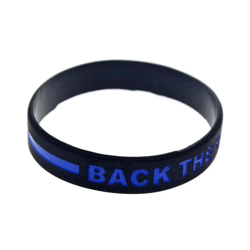 1 PC Back The Blue Line Silikon-Armband, Sport-Gummiarmband, schwarz, Erwachsenengröße – Detail 4